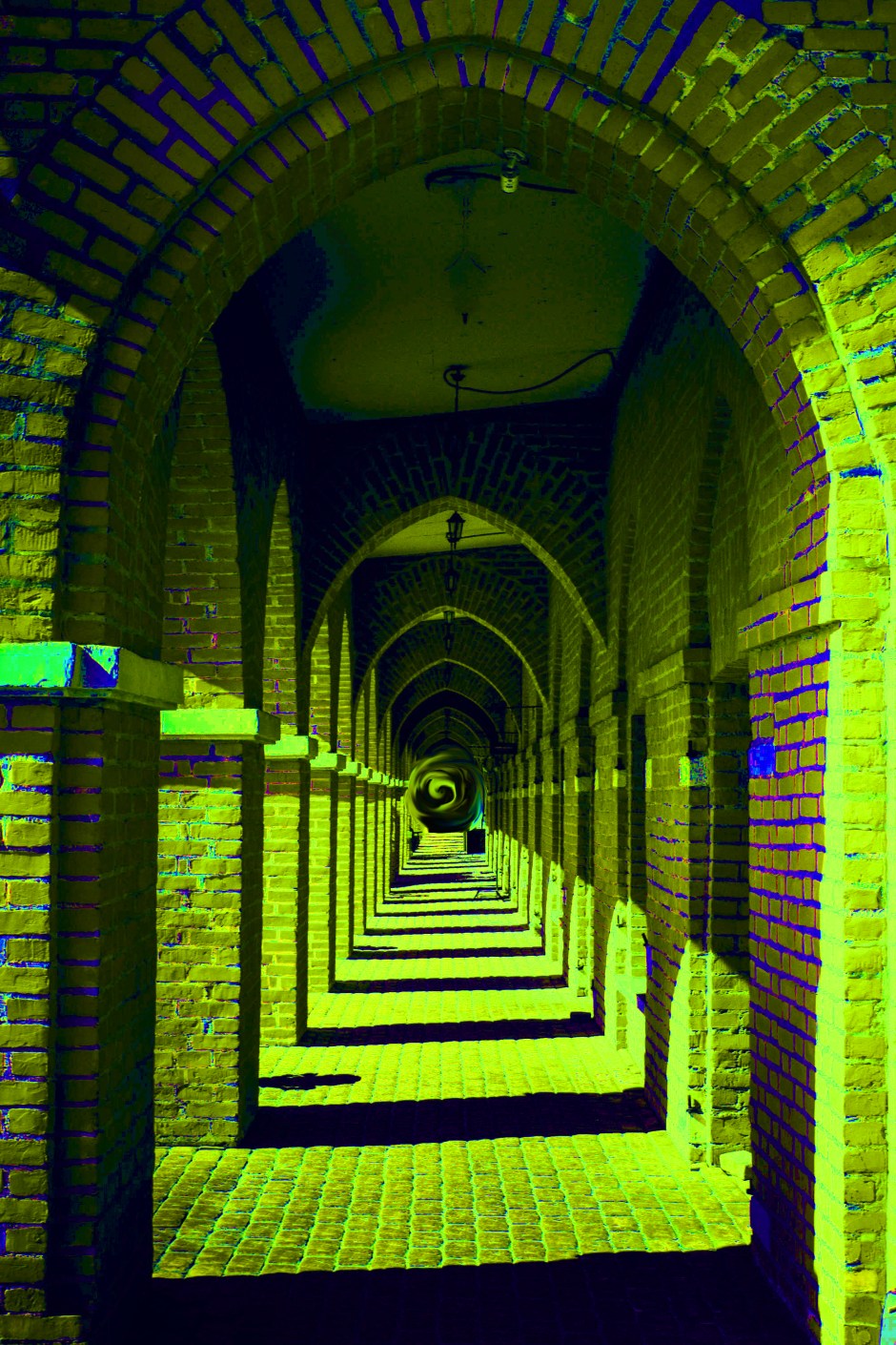 lime green psychedelic brick path